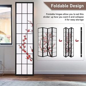 FDW Room Divider 6Ft Folding Privacy Divider 4 Panel Oriental Shoji Screen Wall Divider Wood Divider Portable Freestanding Partition Screen,White