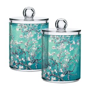 innewgogo Almond Blossom 2 Pack Cotton Swab Ball Holder Organizer Dispenser Plastic Glass Containers with Lids Cotton Swab Container Clear Bathroom Organizer Dispenser for Cotton Swabs