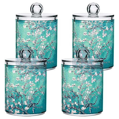 innewgogo Almond Blossom 2 Pack Cotton Swab Ball Holder Organizer Dispenser Plastic Glass Containers with Lids Cotton Swab Container Clear Bathroom Organizer Dispenser for Cotton Swabs