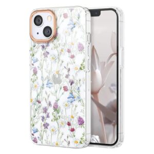 zelaxy flower case compatible with iphone 14 / iphone 13 6.1", soft & flexible tpu shockproof cover flower garden patterns full body protective floral phone case for girl woman (garden)