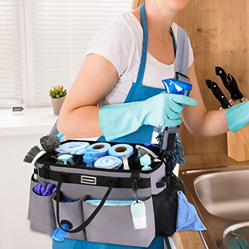 CHZUOBER Large Cleaning Caddy Organizer with Handle, Sponge Shoulder Strap Cleaning Supplies Organizer with Foldable Dividers Zipper Pocket Cleaning Supply Caddy for Cleaners Housekeepers