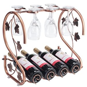 countertop wine rack with wine glass holders, holds 4 bottles and 6 stemwares