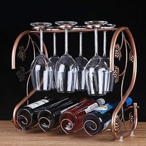 Countertop Wine Rack with Wine Glass Holders, Holds 4 Bottles and 6 Stemwares