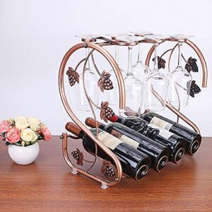 Countertop Wine Rack with Wine Glass Holders, Holds 4 Bottles and 6 Stemwares