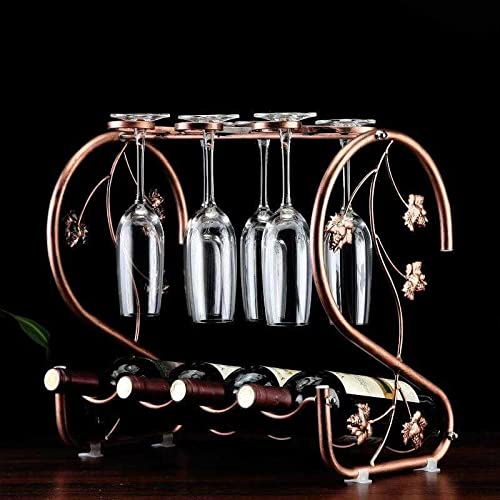 Countertop Wine Rack with Wine Glass Holders, Holds 4 Bottles and 6 Stemwares