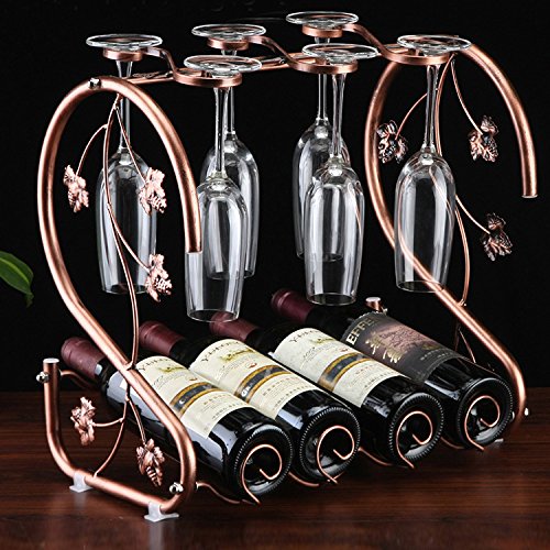 Countertop Wine Rack with Wine Glass Holders, Holds 4 Bottles and 6 Stemwares