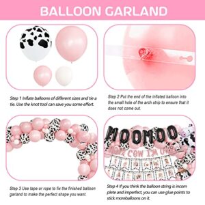 143 PCs Holy Cow I'M One Birthday Decorations for Girl, Fiesec Cow First Birthday Party Supplies Cow Print Balloon Garland Monthly Photo Highchair Glitter Banner Cake Topper Crown Pink White Black