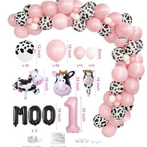 143 PCs Holy Cow I'M One Birthday Decorations for Girl, Fiesec Cow First Birthday Party Supplies Cow Print Balloon Garland Monthly Photo Highchair Glitter Banner Cake Topper Crown Pink White Black