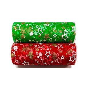 2 rolls christmas tulle rolls 6 inch x 10 yards stars tulle netting roll fabric for wreath making skirt bows christmas decoration (green+red)