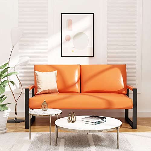 LTTROMAT PU Leather Loveseat Sofa Couch, Mid-Century Modern 2 Seater Sofa, 45Inch Couch, Comfy Upholstered Small Love Seat Couch for Living Room, Office, Apartment