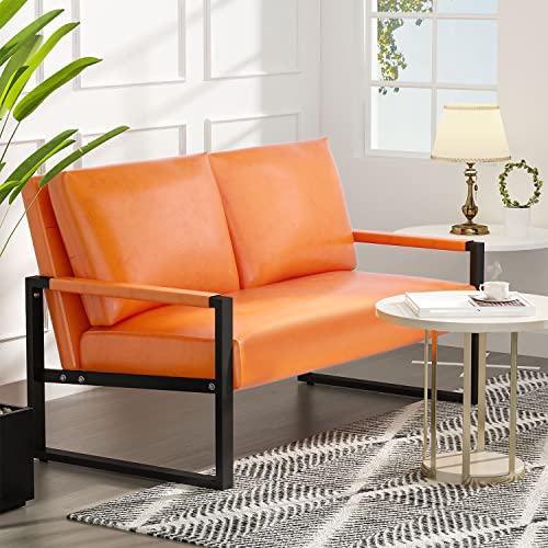 LTTROMAT PU Leather Loveseat Sofa Couch, Mid-Century Modern 2 Seater Sofa, 45Inch Couch, Comfy Upholstered Small Love Seat Couch for Living Room, Office, Apartment