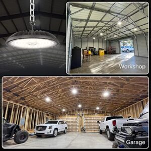 DEMILARE 2 Pack Led High Bay Light 150W, 5000K 22500 lm High Bay Led Shop Lights, IP65 Waterproof UFO High Bay Light 120-277V, Commercail Lighting for Warehouse, Workshop, Garage, Barn