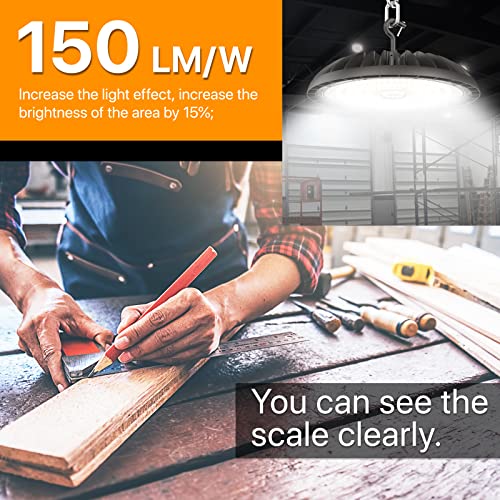 DEMILARE 2 Pack Led High Bay Light 150W, 5000K 22500 lm High Bay Led Shop Lights, IP65 Waterproof UFO High Bay Light 120-277V, Commercail Lighting for Warehouse, Workshop, Garage, Barn