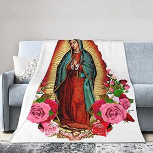 our lady of guadalupe virgin mary(1) flannel fleece throw blankets super soft cozy warm plush bedding for adults kids lightweight blankets for couch,sofa,bed halloween decor-50 x40