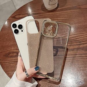 MINSCOSE Compatible with iPhone 13 Pro Max Case,Luxury Glitter Rhinestone Bling Diamond Sparkle Shiny Bumper and Camera Lens Design Clear Phone Case for Women Girls-Gold