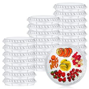 yetene 24 pcs 12 inch round plastic serving tray with lid disposable divided serving tray 6 sectional fruit tray veggie platter fruit platter container clear travel organizer for party snack buffet