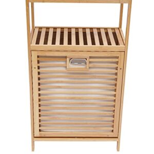 Bamboo Laundry Hamper with Rack,Laundry Basket with 3 Shelves,Laundry Hamper Cabinet Organizer,Wooden Laundry Sorter,Bathroom Storage Shelf Cabinet with Tilt Out Basket Clothes Bag for Laundry Room