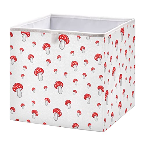 susiyo Mushroom Pattern Fabric Storage Bin Organizer 11 inch Collapsible Storage Cube for Shelf Closet