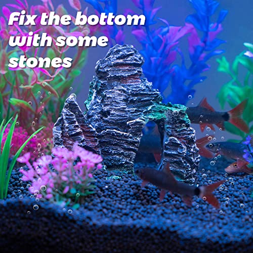 Ameliade Aquarium Decorations Fish Tank Artificial Plastic Plants & Cave Rock Decor Set, Goldfish Betta Fish Tank Accessories Small & Large Fish Bowl Decorations （8PCS