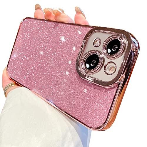 Fycyko Compatible with iPhone 14 Case Glitter Luxury Cute Flexible Bling Cover Camera Protection Shockproof Phone Case for Women Girl Men Design for iPhone 14 6.1'' Pink