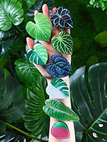 8 Pcs Leaves Phone Holder Green Plant Cell Phone Grip Holder Monstera Philodendron Anthurium Phone Sockets Cute Phone Finger Collapsible Expanding Kickstand Holder for Smartphone and Tablets