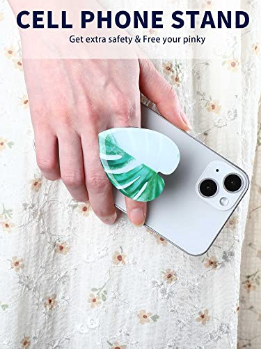 8 Pcs Leaves Phone Holder Green Plant Cell Phone Grip Holder Monstera Philodendron Anthurium Phone Sockets Cute Phone Finger Collapsible Expanding Kickstand Holder for Smartphone and Tablets