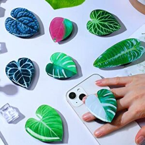8 Pcs Leaves Phone Holder Green Plant Cell Phone Grip Holder Monstera Philodendron Anthurium Phone Sockets Cute Phone Finger Collapsible Expanding Kickstand Holder for Smartphone and Tablets