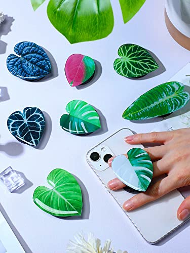 8 Pcs Leaves Phone Holder Green Plant Cell Phone Grip Holder Monstera Philodendron Anthurium Phone Sockets Cute Phone Finger Collapsible Expanding Kickstand Holder for Smartphone and Tablets