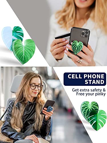 8 Pcs Leaves Phone Holder Green Plant Cell Phone Grip Holder Monstera Philodendron Anthurium Phone Sockets Cute Phone Finger Collapsible Expanding Kickstand Holder for Smartphone and Tablets