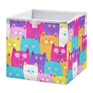 Kigai Cute Cat Cube Storage Bins - 11x11x11 In Large Foldable Storage Basket Fabric Storage Baskes Organizer for Toys, Books, Shelves, Closet, Home Decor