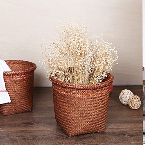 Toyvian Kitchen Rubbish Box Woven Basket Trash Can， 1Pc Rattan Storage Basket Wastebasket Garbage Bin for Home Bathroom Kitchens Office- 24X24X24CM Bedroom Wastebasket