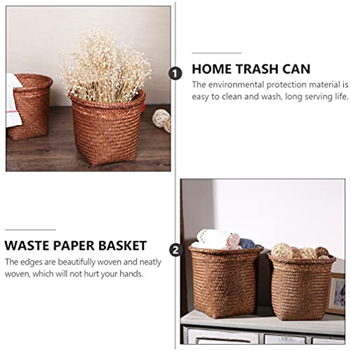 Toyvian Kitchen Rubbish Box Woven Basket Trash Can， 1Pc Rattan Storage Basket Wastebasket Garbage Bin for Home Bathroom Kitchens Office- 24X24X24CM Bedroom Wastebasket