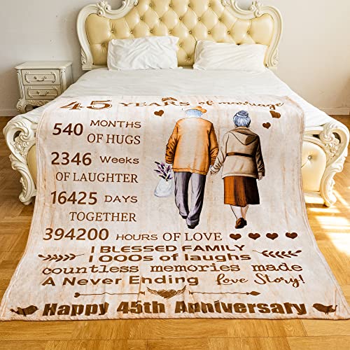 BLAMEZI 45 Years 45th Anniversary Throw Blanket Gifts, Gift for 45th Wedding Anniversary Valentine Gifts for Her Him Wife Husband Mom Dad Grandpa Grandma