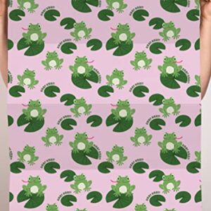 CENTRAL 23 All Occasion Wrapping Paper - 6 Sheets Pink and Green Gift Wrap - Cute Frogs - Vegan Ink - For Birthday, Christmas, Baby Shower - For Boys Girls Kids - Comes With Fun Stickers