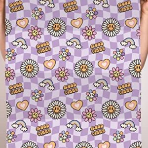 CENTRAL 23 Purple Wrapping Paper - Boho Birthday Wrapping Paper - 'Good Vibes' - 6 Sheets Gift Wrap - For Teens Gen Z Girls - Daisy Rainbow Funky - Comes With Fun Stickers