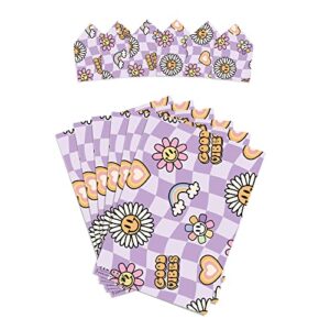 CENTRAL 23 Purple Wrapping Paper - Boho Birthday Wrapping Paper - 'Good Vibes' - 6 Sheets Gift Wrap - For Teens Gen Z Girls - Daisy Rainbow Funky - Comes With Fun Stickers