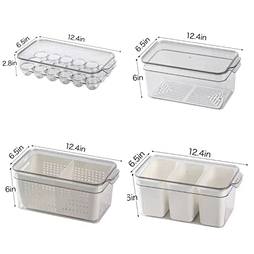 Sunview 7Pack Fruit Containers for Fridge,Produce Saver Refrigerator Organizer Bins,Kitchen Food Storage with Removable Drain Colanders Fridge Organizer,with Ice Tray and Reusable Food Storage Bags