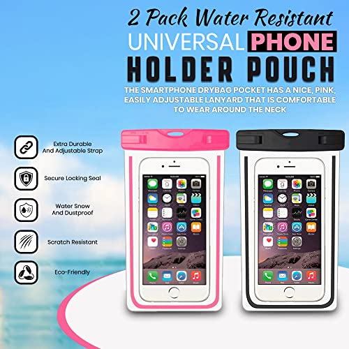 Heighten Beauty - Water Resistant Universal Phone Holder Pouch - Underwater Transparent Dry Bag with Lanyard - Compatible Up to 7” Mobiles for Skiing, Surfing, Diving, Water Activities - Pink