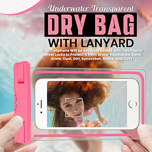 Heighten Beauty - Water Resistant Universal Phone Holder Pouch - Underwater Transparent Dry Bag with Lanyard - Compatible Up to 7” Mobiles for Skiing, Surfing, Diving, Water Activities - Pink