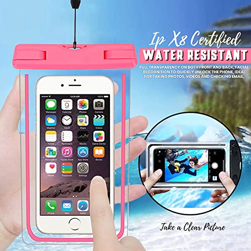 Heighten Beauty - Water Resistant Universal Phone Holder Pouch - Underwater Transparent Dry Bag with Lanyard - Compatible Up to 7” Mobiles for Skiing, Surfing, Diving, Water Activities - Pink