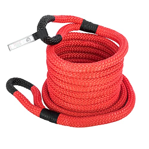 ATCWF 7/8" x 31.2' Tow Rope 29300 lbs Kinetic Recovery Rope,Nylon Double Braided Red Color,with 2 35000 lbs Spectra Fiber Soft Shackles and Storage Bag,for Off Road Vehicle,Pickup Truck,SUV,UTV,ATV