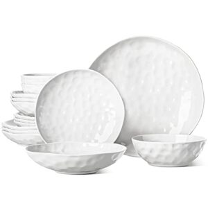 hombene large dinnerware set 16 piece service for 4, plates and bowls sets, high-fired at 2372°f, for dessert salad and pasta, dishes set w/cereal bowls