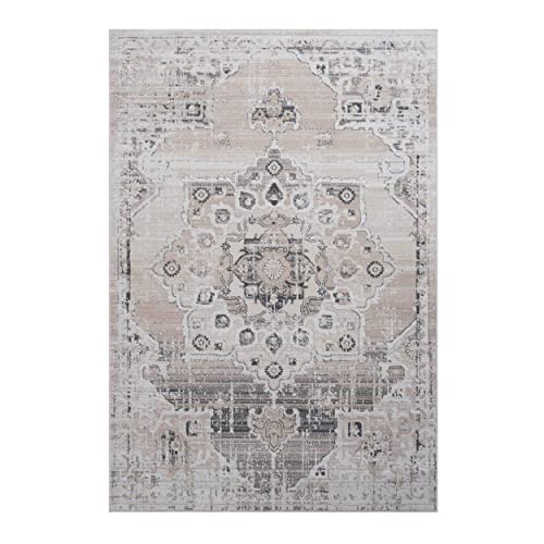 NAAR PAYAS Collection 5x7 Cream/Beige/Medallion Non-Shedding Living Room Bedroom Dining Home Office Stylish and Stain Resistant Area Rug