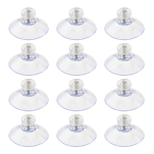 Rrina 12Pcs PVC Suction Cups with Screws M5 Thread Transparent 1.6" Diameter Sucker Cup with Knurled Nut for Bathroom Kitchens