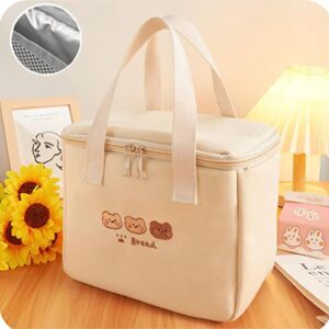 LaurelTree Aesthetic Kawaii Cute Lunch Bag Box Insulated Leakproof Waterproof Durable for Women Girls Kids Office School (Bear-Bucket)