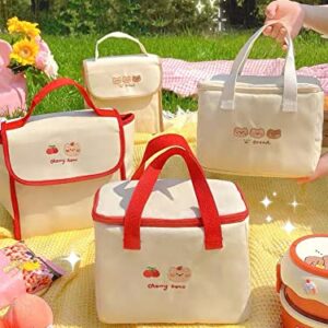 LaurelTree Aesthetic Kawaii Cute Lunch Bag Box Insulated Leakproof Waterproof Durable for Women Girls Kids Office School (Bear-Bucket)