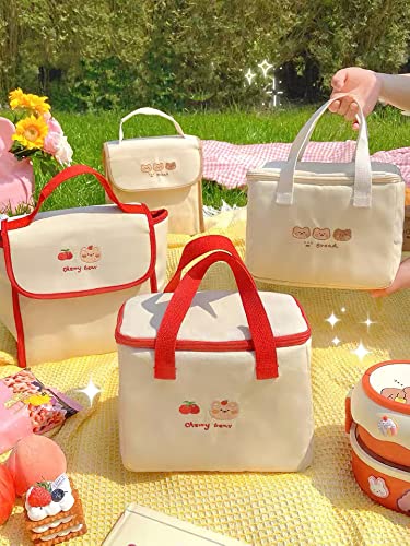 LaurelTree Aesthetic Kawaii Cute Lunch Bag Box Insulated Leakproof Waterproof Durable for Women Girls Kids Office School (Bear-Bucket)