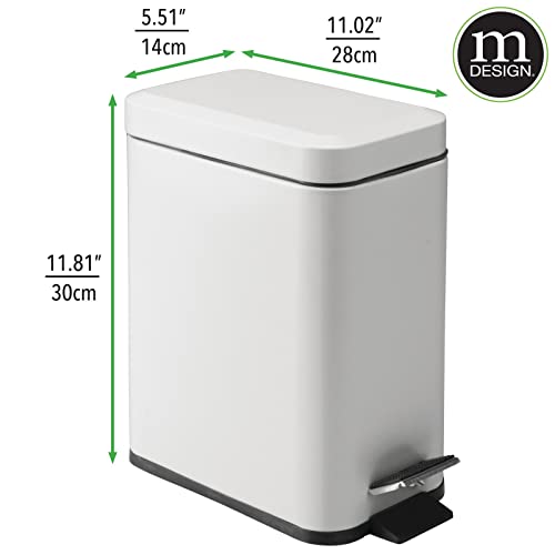 mDesign Small Modern 1.3 Gallon Rectangle Metal Lidded Step Trash Can, Compact Garbage Bin with Removable Liner Bucket and Handle for Bathroom, Kitchen, Craft Room, Office, Garage, 2 Pack, Light Gray