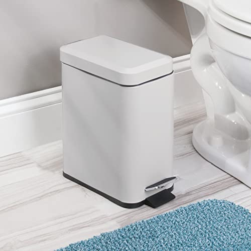 mDesign Small Modern 1.3 Gallon Rectangle Metal Lidded Step Trash Can, Compact Garbage Bin with Removable Liner Bucket and Handle for Bathroom, Kitchen, Craft Room, Office, Garage, 2 Pack, Light Gray