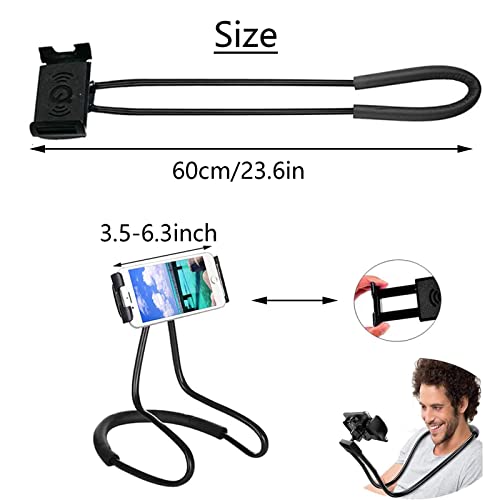 Hanging on Neck Cell Phone Holder, Xafissy Black 23.6" / 60 cm Lazy Cell Phone Holder Hanging Neck Stand Neck Waist Hanging Desktop Bedside Phone Tablet Universal Smart Mobile Phone Stand